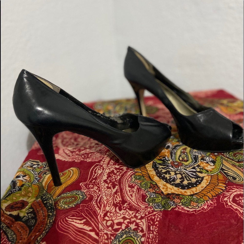 Nine West leather, black platform heels